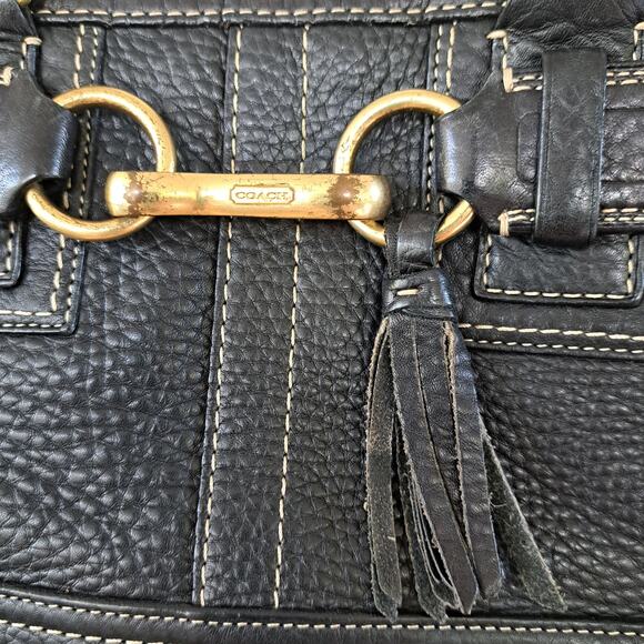 COACH Vintage Hampton Bag Black Pebbled Leather Shoulder Satchel Tote Carryall - Picture 9 of 11